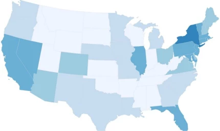 US heatmap of Jews by state